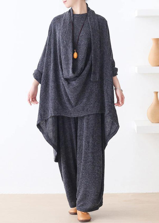 Bohemian o neck asymmetric tunic top Outfits gray shirts - SooLinen