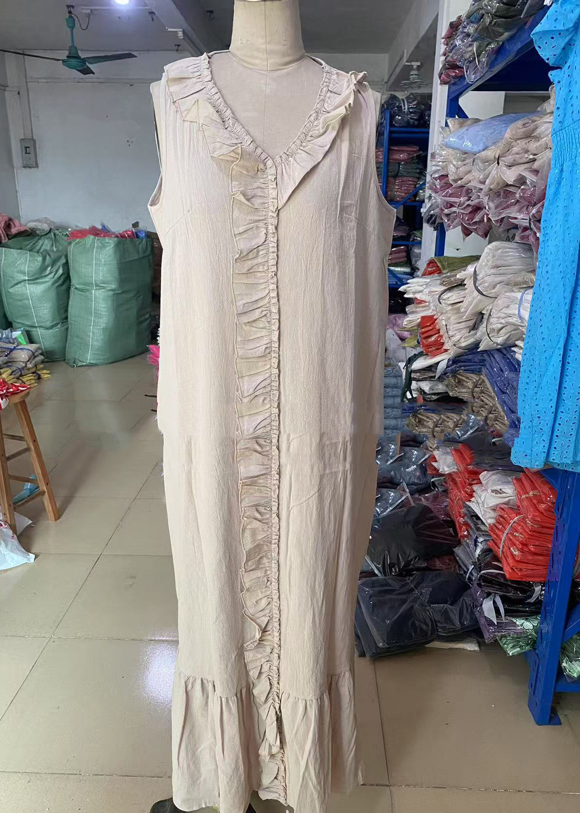 Boho Apricot V Neck Ruffled Patchwork Maxi Dresses Summer