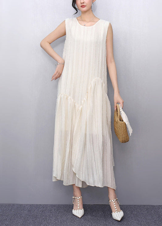 Boho Beige O-Neck Patchwork Party Maxi Dress Sleeveless