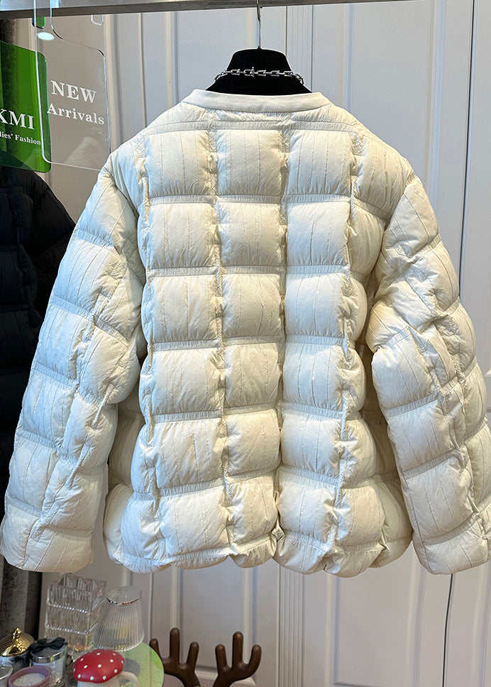 Boho Beige Oversized Chinese Button Duck Down Down Coats Winter