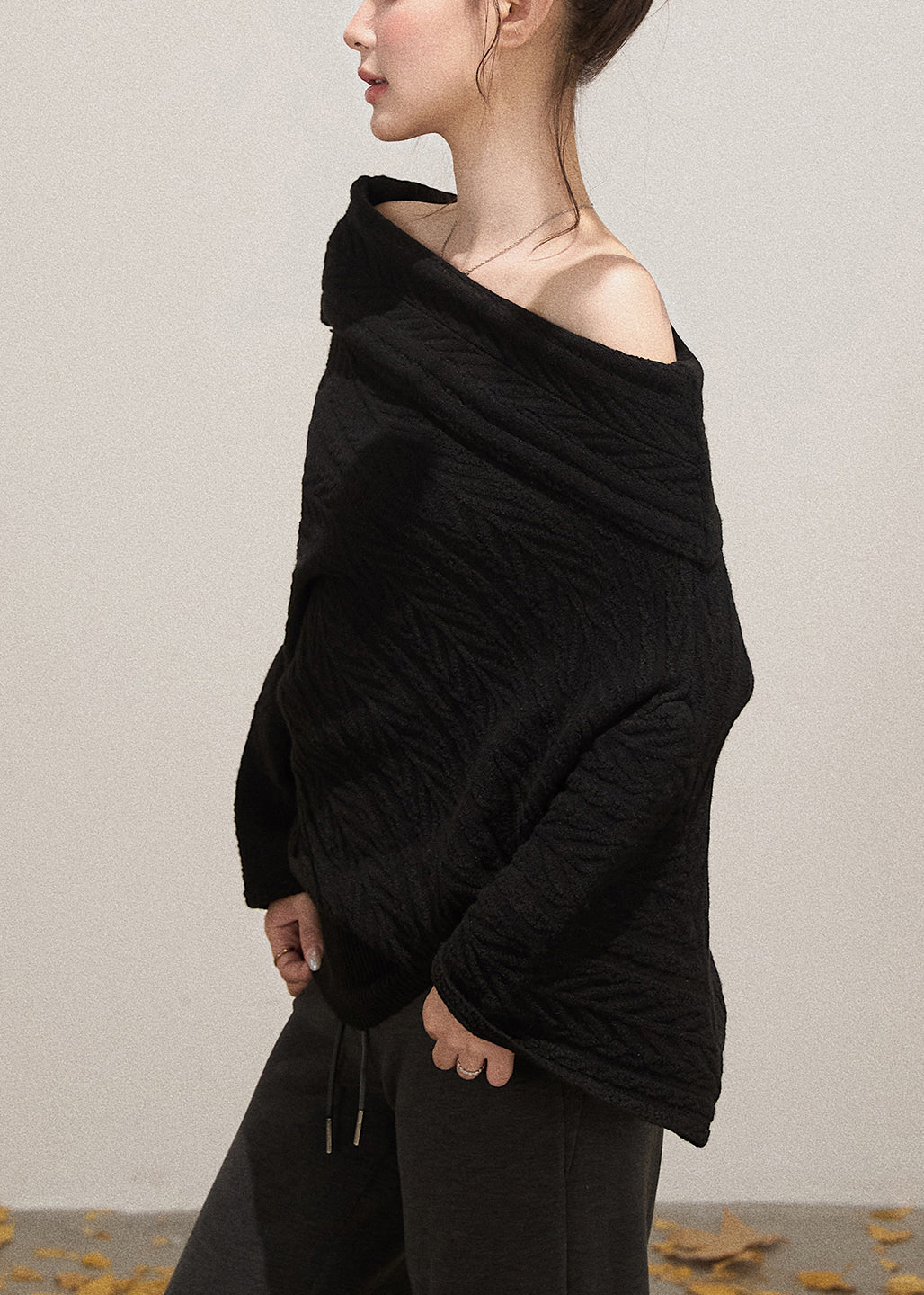 Boho Black Cold Shoulder Sexy Knit Short Sweater Fall