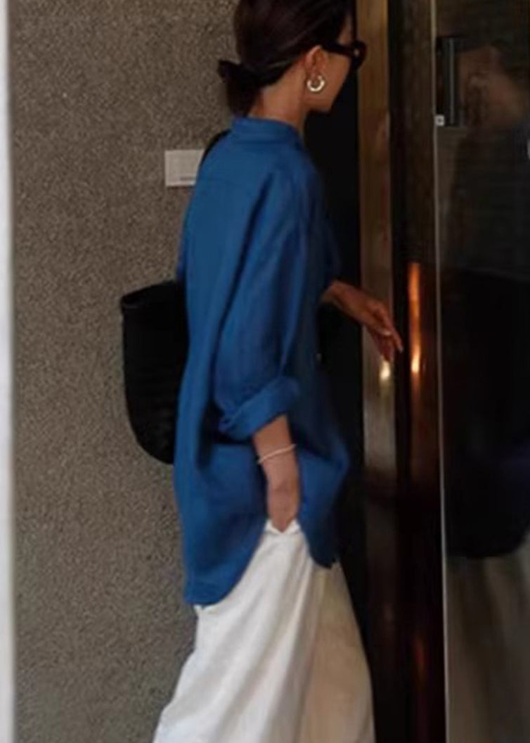 Boho Blue Oversized Cotton UPF 50+ Shirt Spring