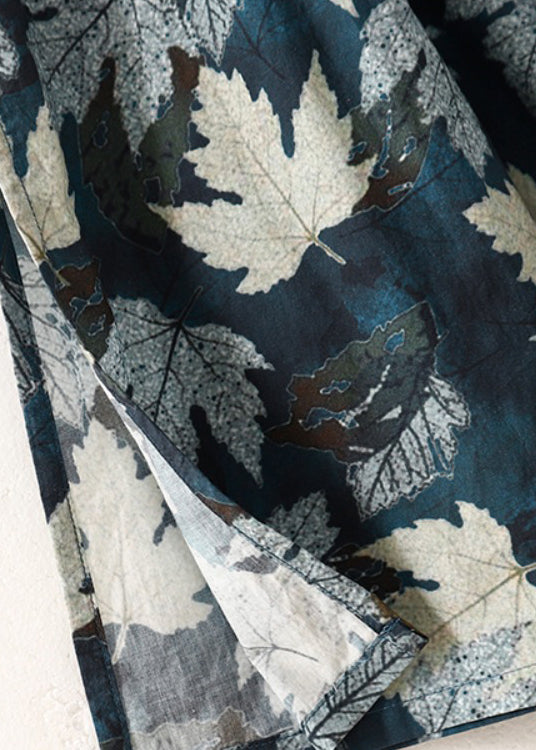 Boho Blue V Neck Print Tie Waist Cotton Dress Summer