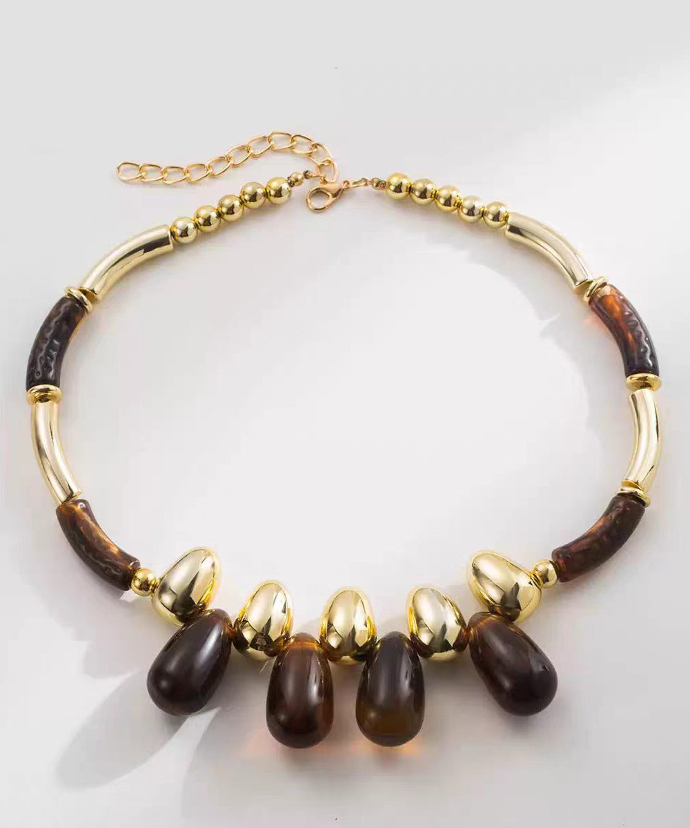 Boho Brown Copper Acrylic Teardrop Beaded Choker