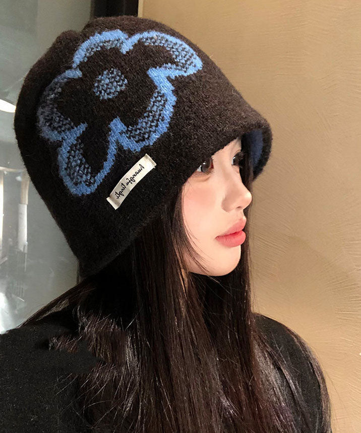Boho Chocolate Flower Print Knit Bonnie Hat