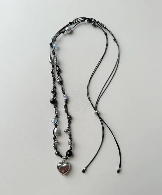 Boho Czech Glass Titanium Steel Heart Pendant Necklace