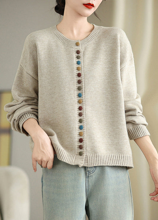 Boho Dull Grey Colorful Buttons Knit Cardigans Spring