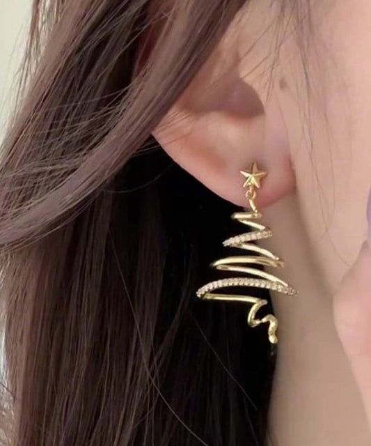 Boho Golden Starlight Christmas Tree Zircon Copper Drop Earrings