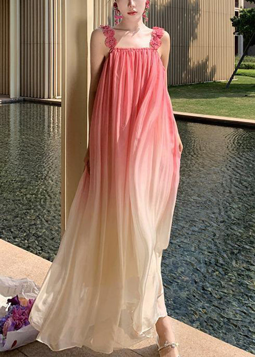 Boho Gradient Color Backless Wrinkled Spaghetti Strap Dress Sleeveless