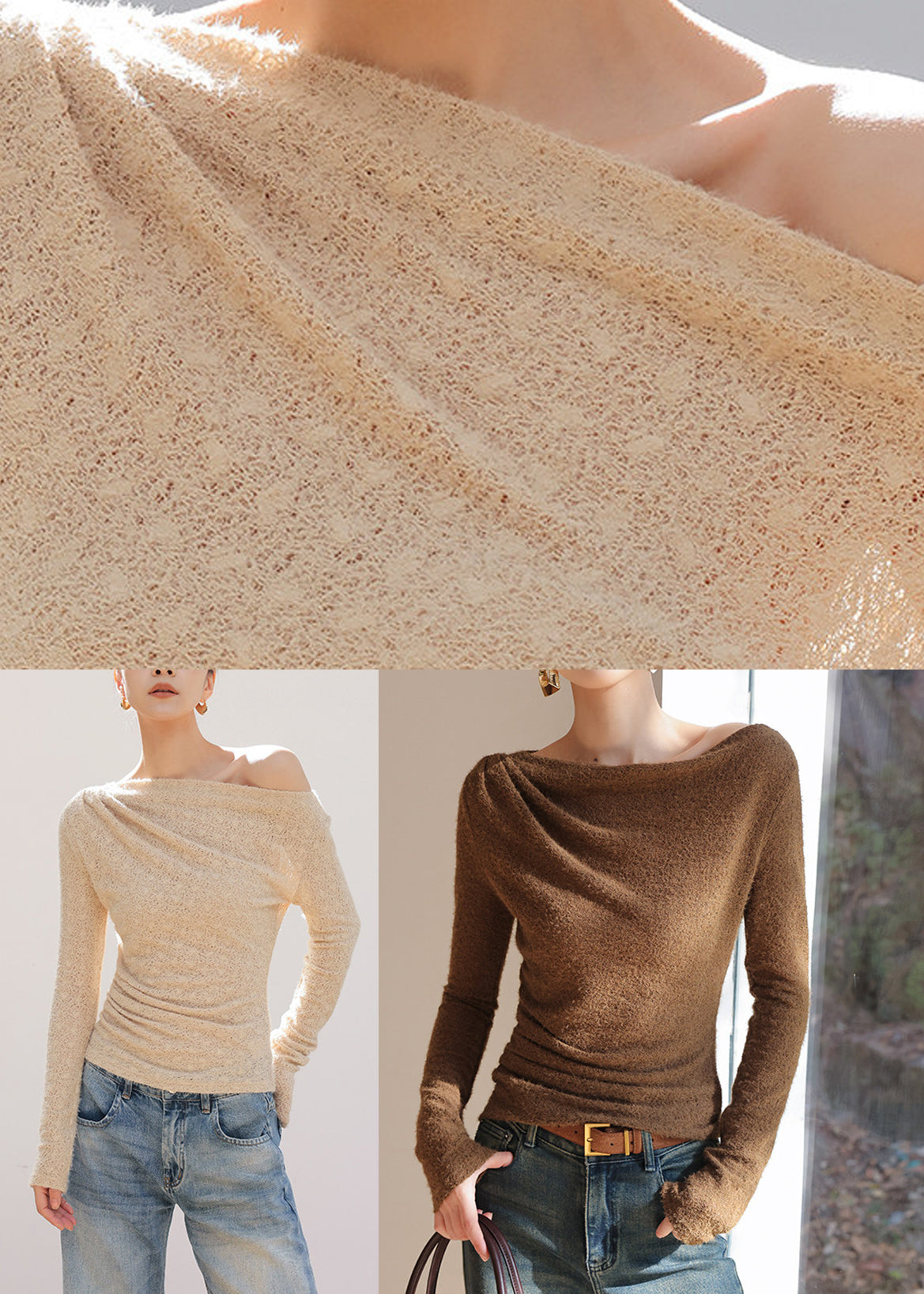 Boho Khaki Asymmetrical Solid Knit Top Spring