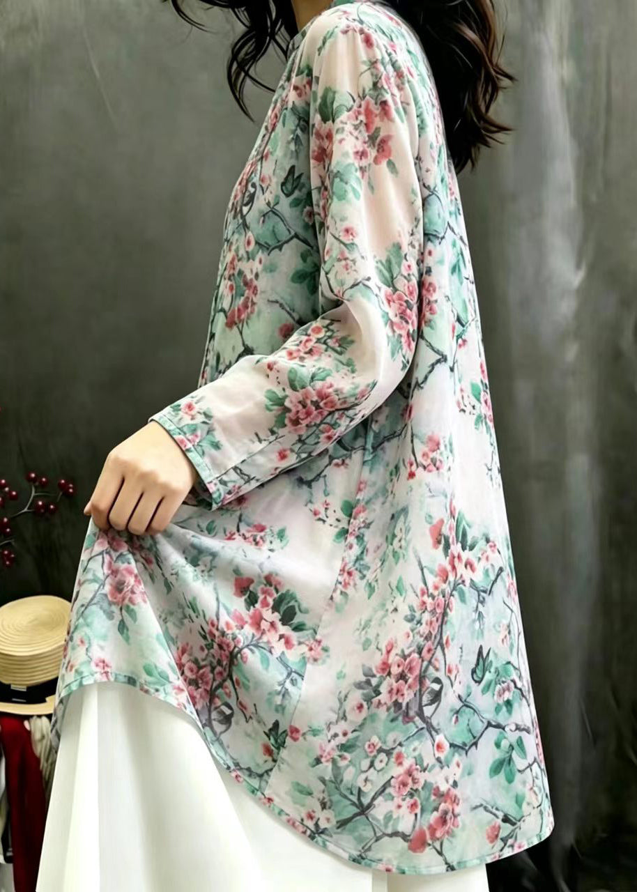 Boho Multicolor Print Long Blouses Top Fall