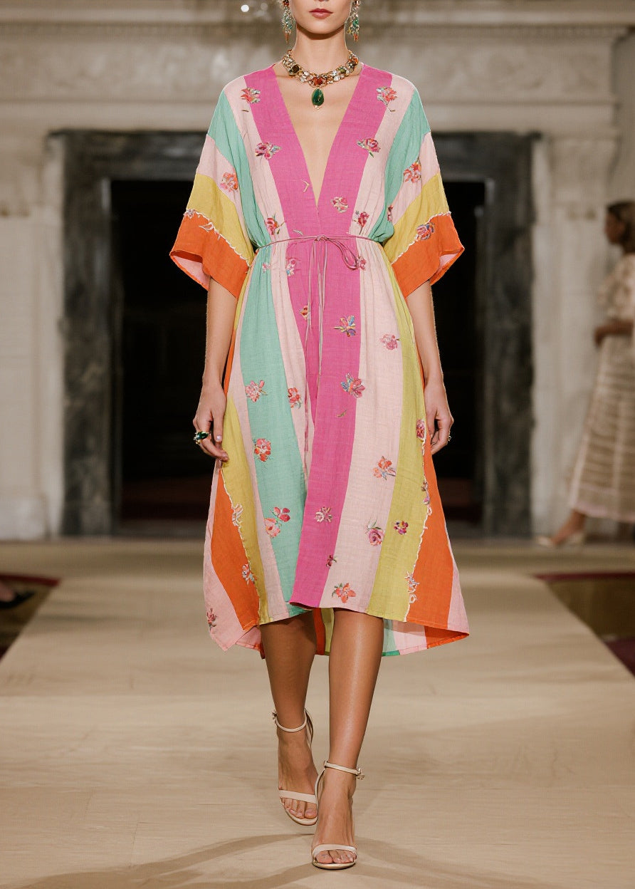 Boho Multicolored Striped Butterfly Cotton Dresses Summer