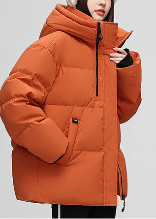 Boho Orange Hooded Letter Duck Down Down Coat Winter