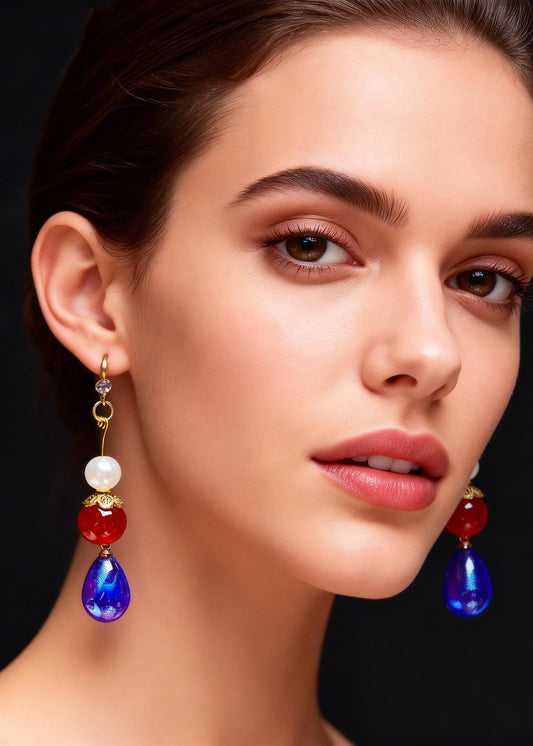 Boho Peacock Blue Droplet Shape Acrylic Drop Earrings