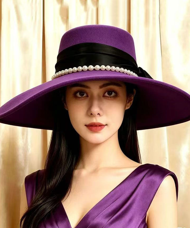 Boho Purple Patchwork Pearl Cashmere Cloche Hat