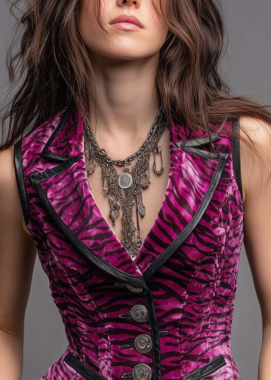 Boho Purple Peter Pan Collar Patchwork Velour Vest Sleeveless