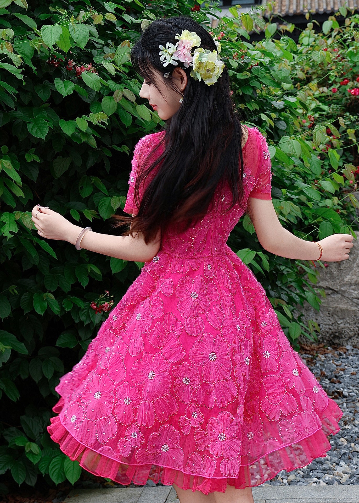 Boho Rose Embroidered Floral Tulle Long Dresses Summer