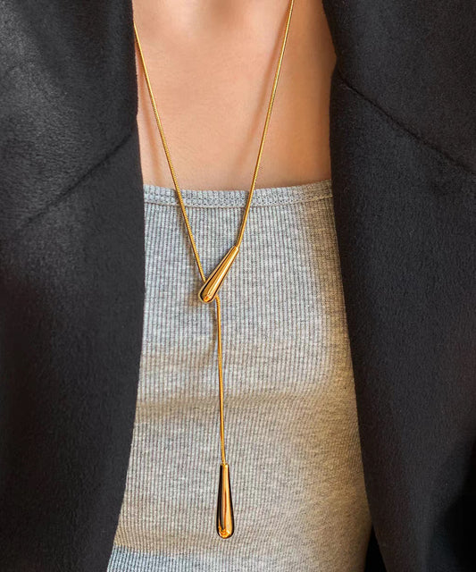 Boho Silk Copper Water Droplet Retractable Pendant Necklace