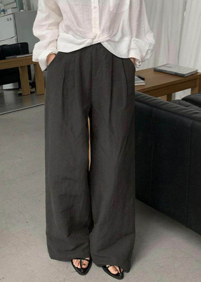 Boho Tea Green Elastic Waist Cotton Straight Pants Spring