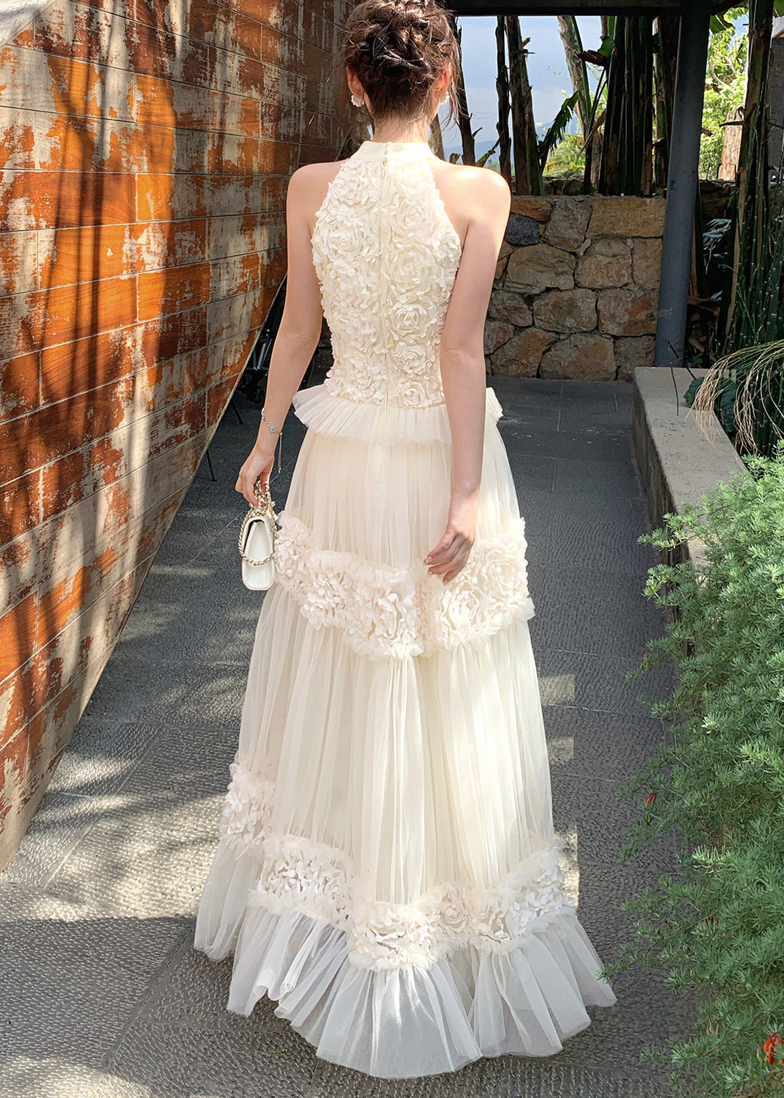 Boho White Cold Shoulder Floral Tulle Party Dress Summer