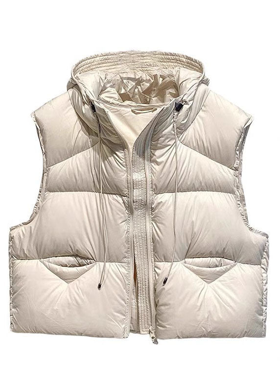 Boho White Hooded Thick Duck Down Down Vests Winter