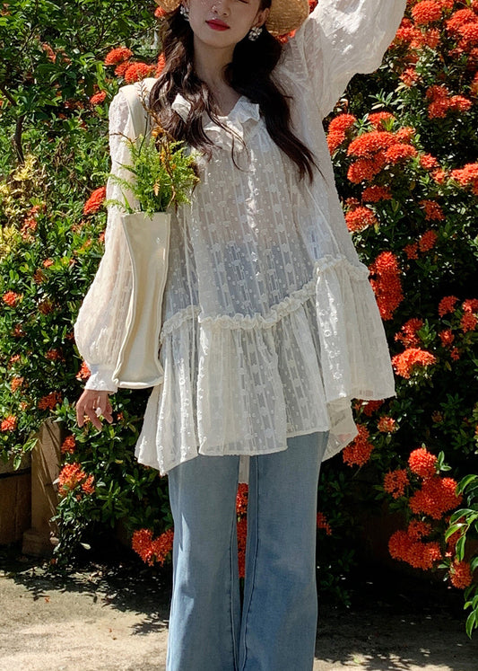 Boho White V Neck Ruffled Cotton Mini Dresses Fall