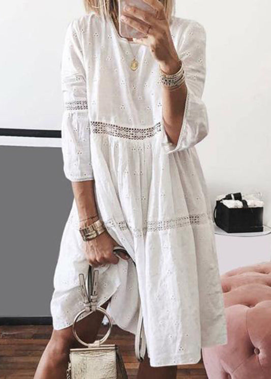 Boho Yellow O-Neck Hollow Out Long Dresses Bracelet Sleeve