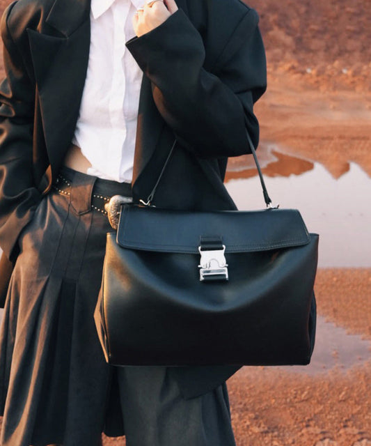 Boutique Black Large Capacity Durable Calf Leather Shoulder Bag