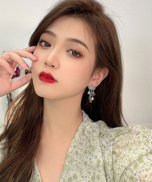 Boutique Alloy Colored Glaze Water Droplet Tassel Asymmetrical Drop Earrings