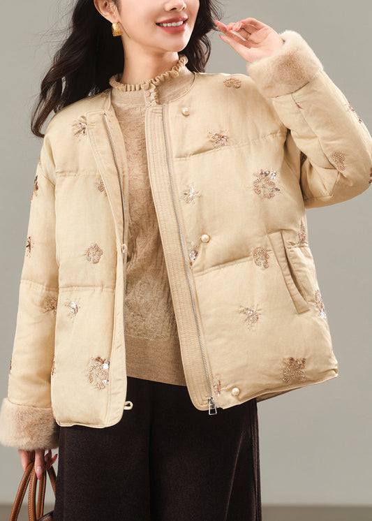Boutique Apricot Embroidered Patchwork Duck Down Down Coats Winter