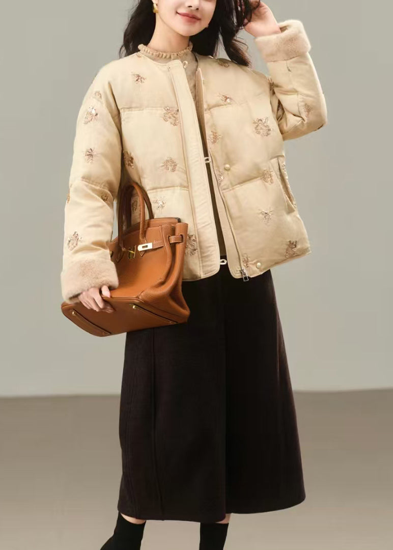 Boutique Apricot Embroidered Patchwork Duck Down Down Coats Winter