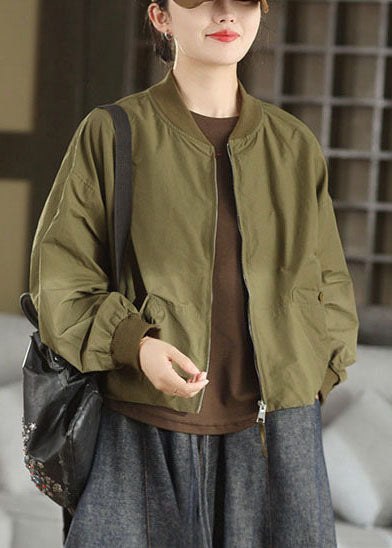 Boutique Army Green Oversized Pockets Cotton Coats Fall