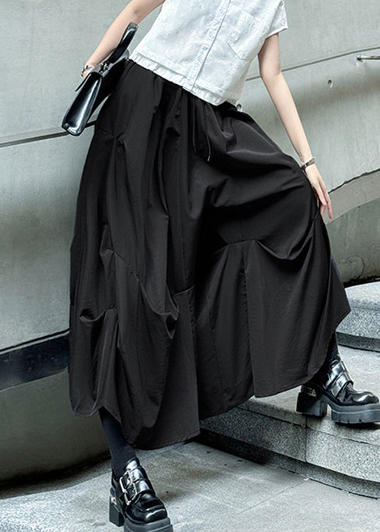 Boutique Black High Waist Patchwork Wrinkled Cotton Skirts Summer