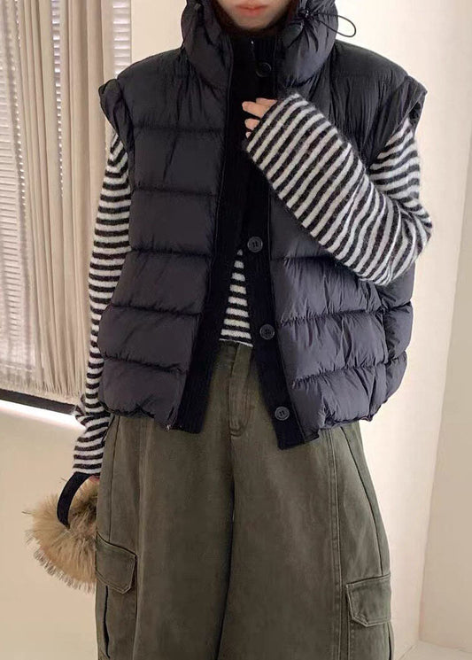 Boutique Black Hooded Fine Cotton Filled Women Witner Vests