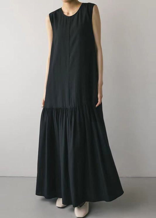 Boutique Black Oversized Patchwork Cotton Party Dress Sleeveless