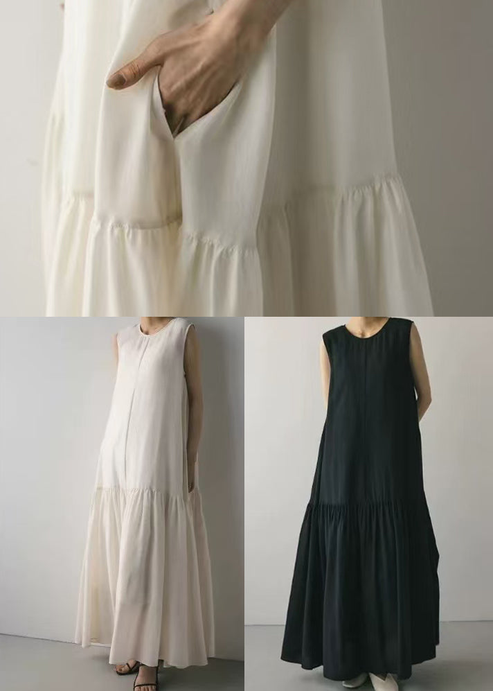 Boutique Black Oversized Patchwork Cotton Party Dress Sleeveless