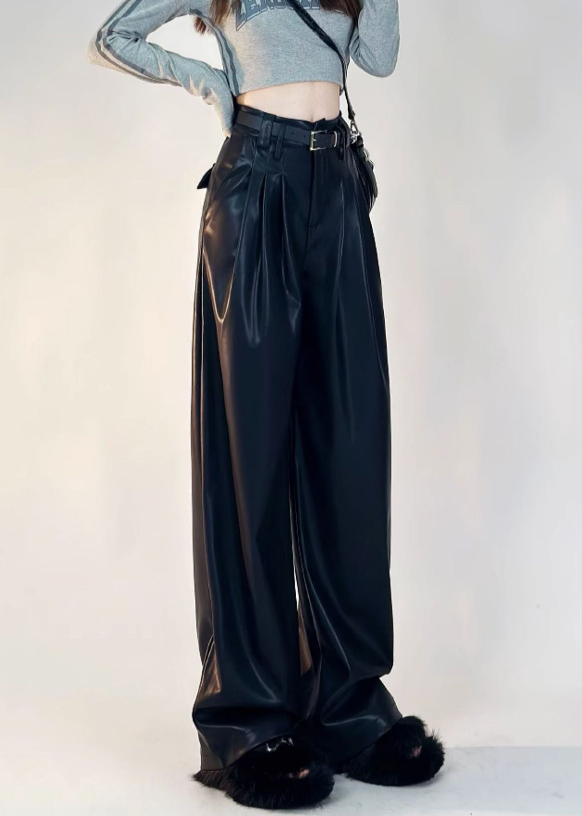 Boutique Black Pockets Solid Warm Fleece Faux Leather Pants