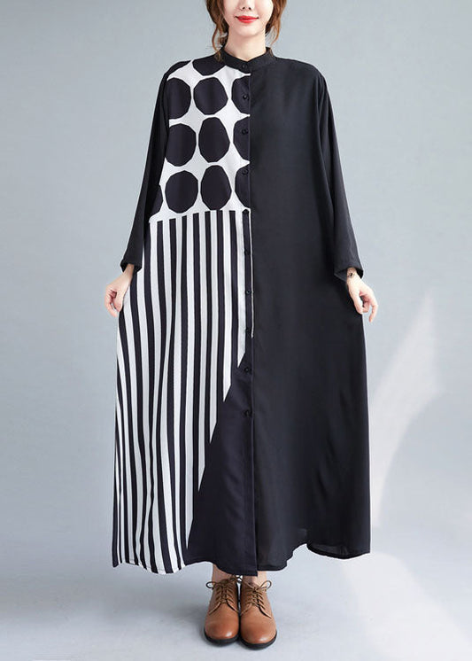 Boutique Black Print Patchwork Vacation Dresses Spring