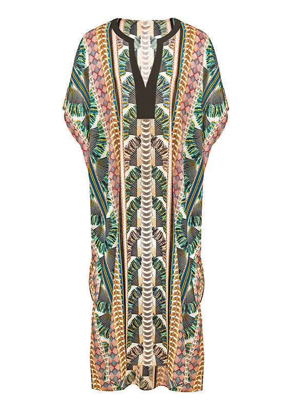 Boutique Black V Neck Print Side Open Long Beach Dresses Summer