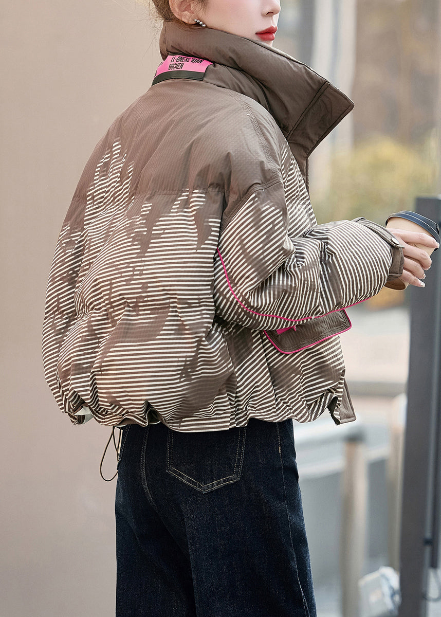 Boutique Black Zip Up Striped Duck Down Down Jacket Winter