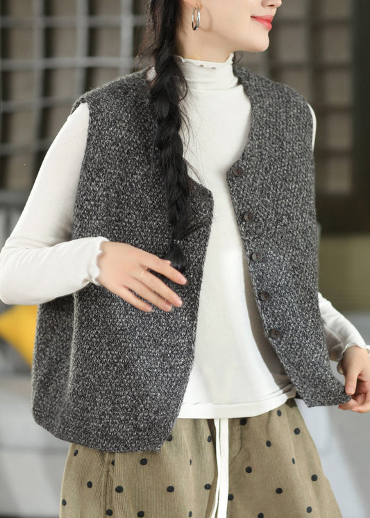 Boutique Blue O Neck Button Knit Vest Sleeveless
