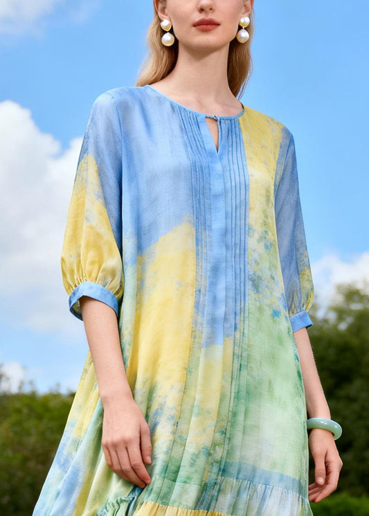 Boutique Blue Oversized Print Cotton Maxi Dress Summer