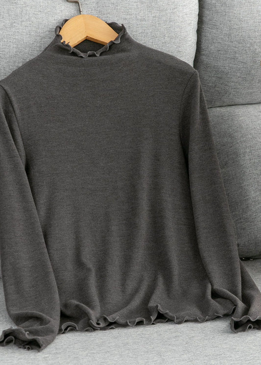 Boutique Coffee Ruffled Cotton Blouse Tops Fall