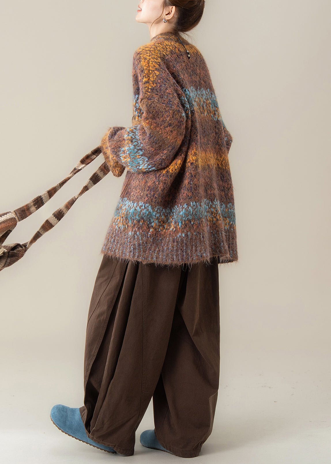 Boutique Coffee V Neck Sweater Coat T Shirt Pants 3 Piece Outfit Winter