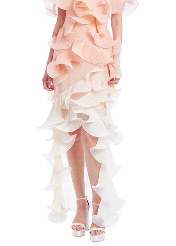 Boutique Colorblock Cold Shoulder Ruffled Patchwork Silk Dresses Summer