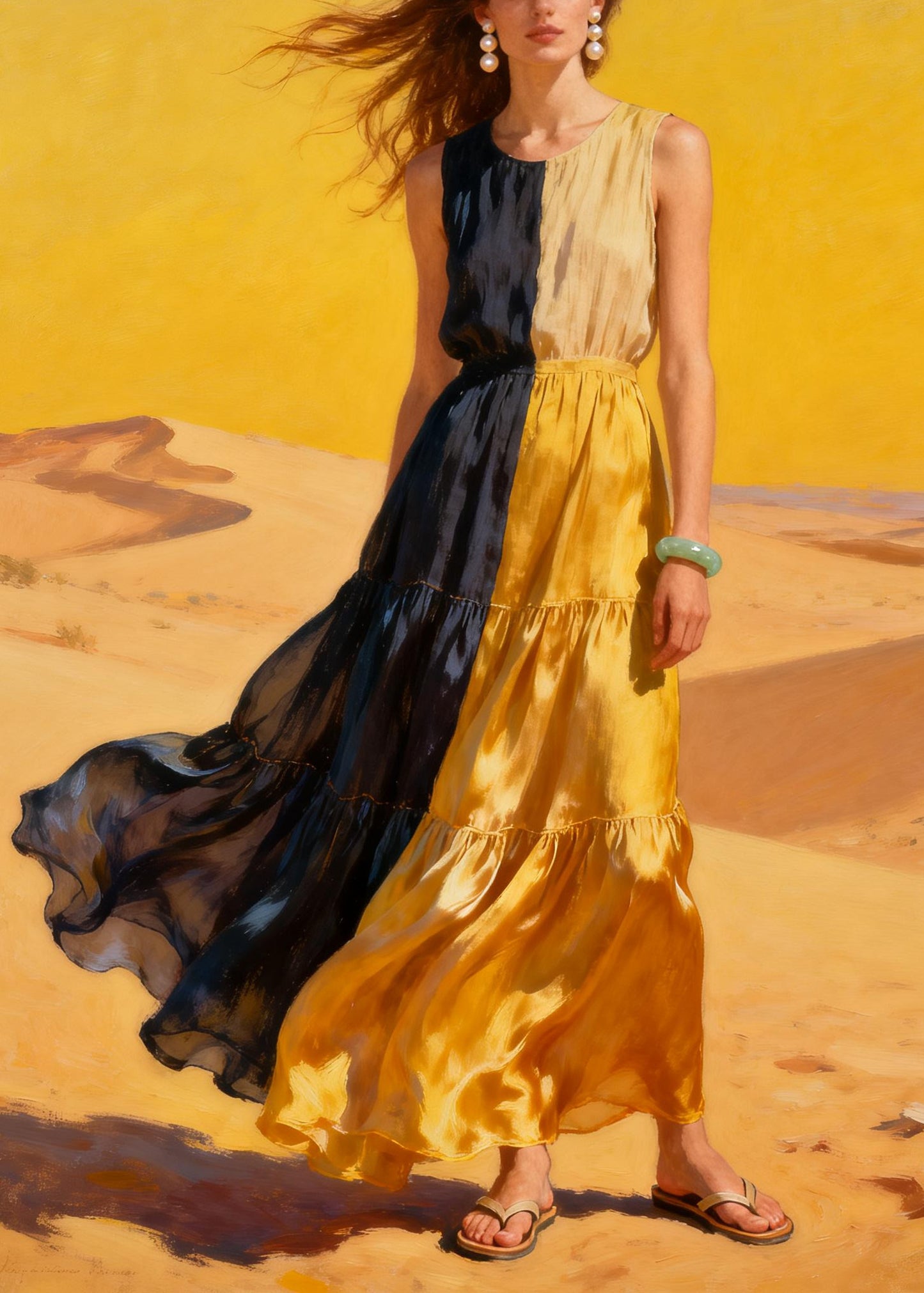 Boutique ColorblockC Asymmetrical Patchwork Chiffon Maxi Dress Summer