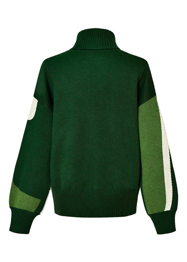 Boutique Green Turtleneck Print Cotton Knitted Sweaters Tops Spring
