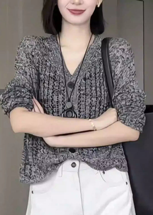 Boutique Grey V Neck Button Knit Cardigans Fall