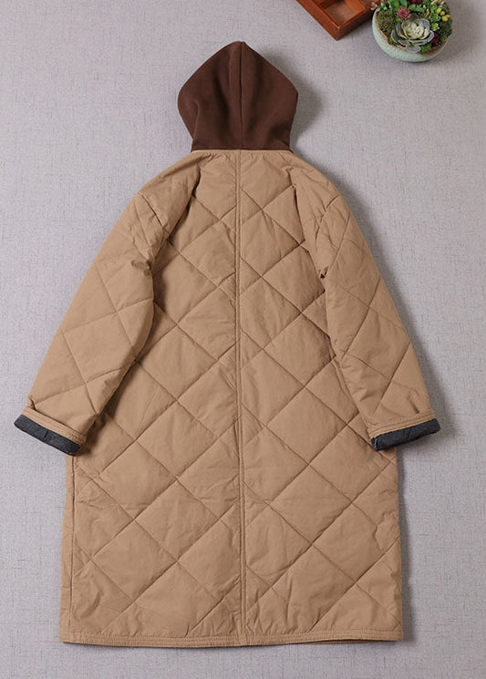 Boutique Khaki Hooded Patchwork Fine Cotton Filled Parka Winter