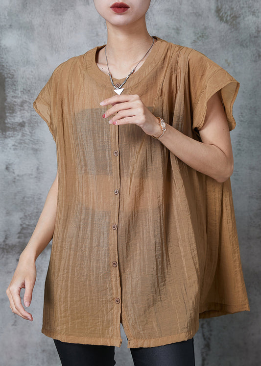 Boutique Khaki Oversized Button Down Cotton Top Summer